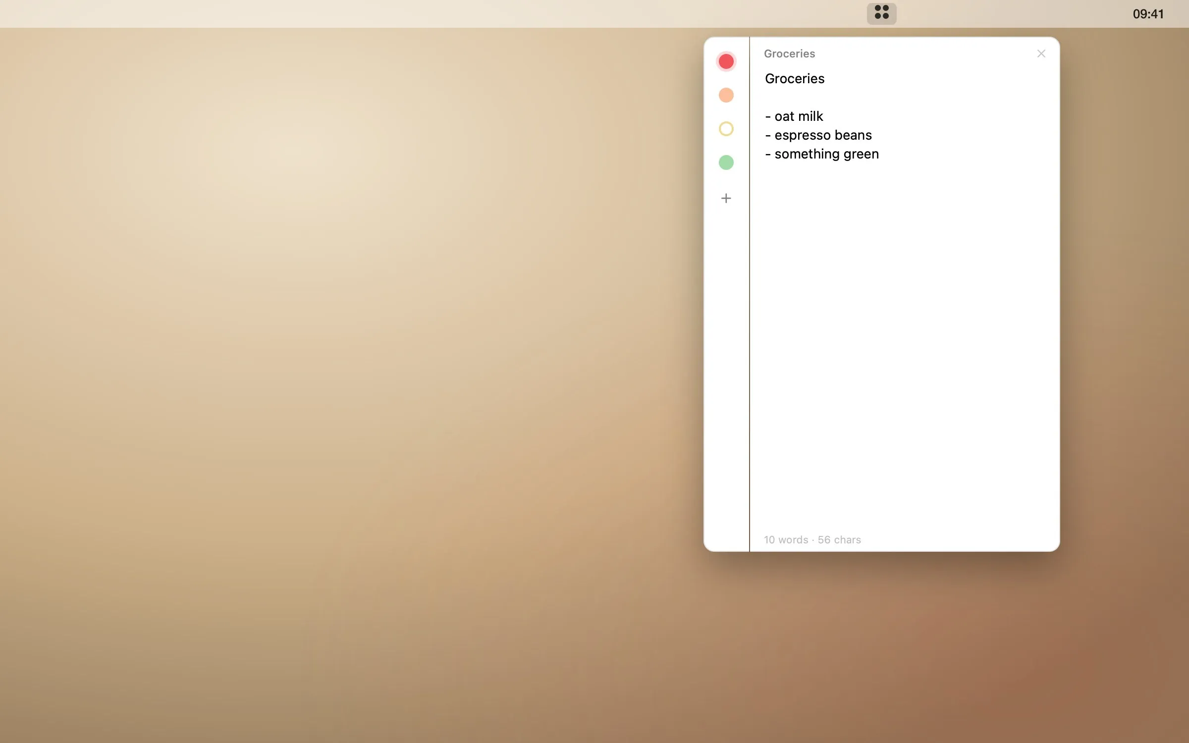 The Tqnote panel dropping from the macOS menu bar